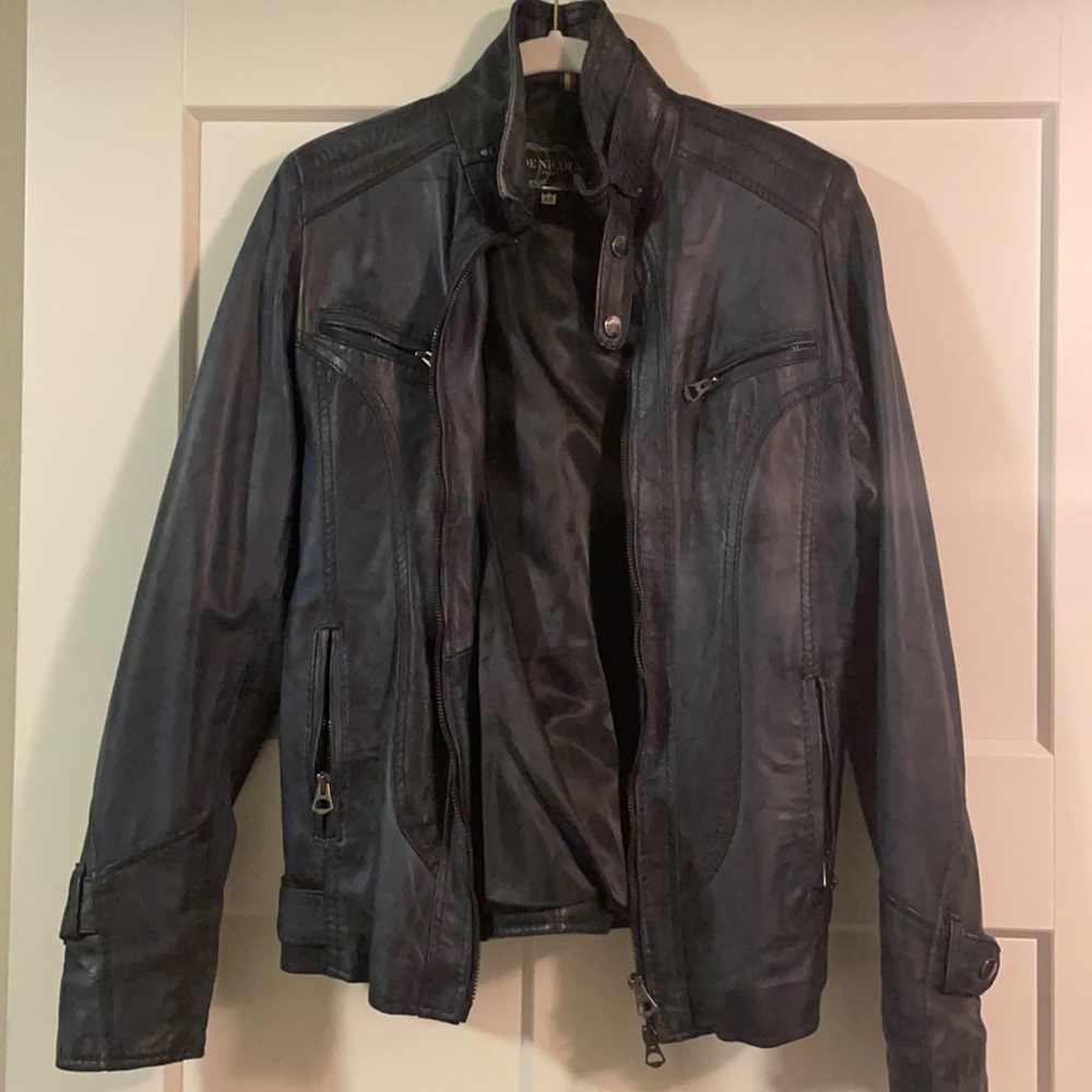Blue leather jacket